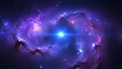 Wall Mural - A celestial deep space blue flare pulses with gentle light, illuminating swirling nebulae in a seamlessly looping abstract galaxy seamless, abstract, space
