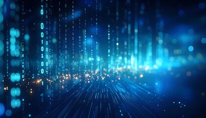 Abstract bokeh lights forming binary code pattern on blurred dark background