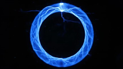 Wall Mural - A seamlessly looping video of a blue electric current energy ring pulsing with subtle sparks against a dark background commercial, energy, event