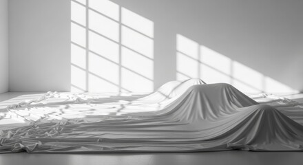 Black and white image of draped fabric in studio light