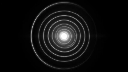 Wall Mural - A seamlessly looping video showcases a minimalist black and white circular flare with concentric rings slowly rippling, forming an elegant abstract design circle, looping, dreamy