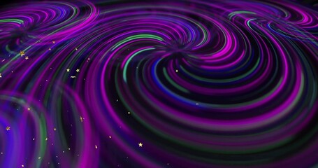 Wall Mural - Swirling neon purple-green-blue vortex patterns in abstract digital space, with metallic gold stars