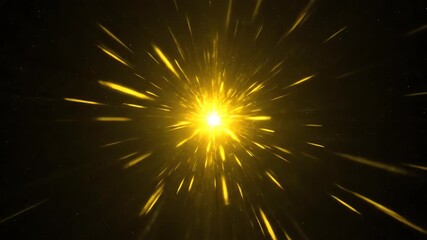 Wall Mural - Bright yellow abstract light beams flash and radiate outwards in a mesmerizing, seamlessly looping celestial burst star, sparkling, light