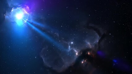 Wall Mural - brilliant cosmic rays of light piercing through a dark abstract nebula, seamlessly looping beams, co