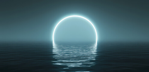 Wall Mural - neon circle over water