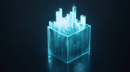 Wall Mural - digital city enclosed in a transparent cube