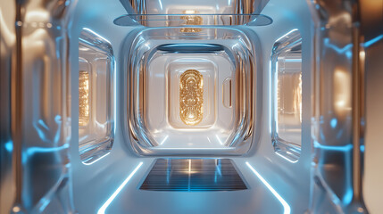 Wall Mural - futuristic corridor with gold accent