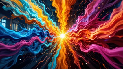 Wall Mural - dynamic abstract energy sphere with colorful swirling light patterns and vivid flowing designs