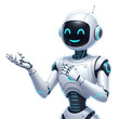 © HALIMA - Happy robot. 3d ai character, chat bot mascot isolated on transparent background, GPT chatbot icon. Artificial intelligence, trendy technology, support service, funny automation computer