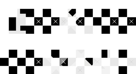Abstract pattern of black and white squares with crosses, representing a digital or pixelated design.