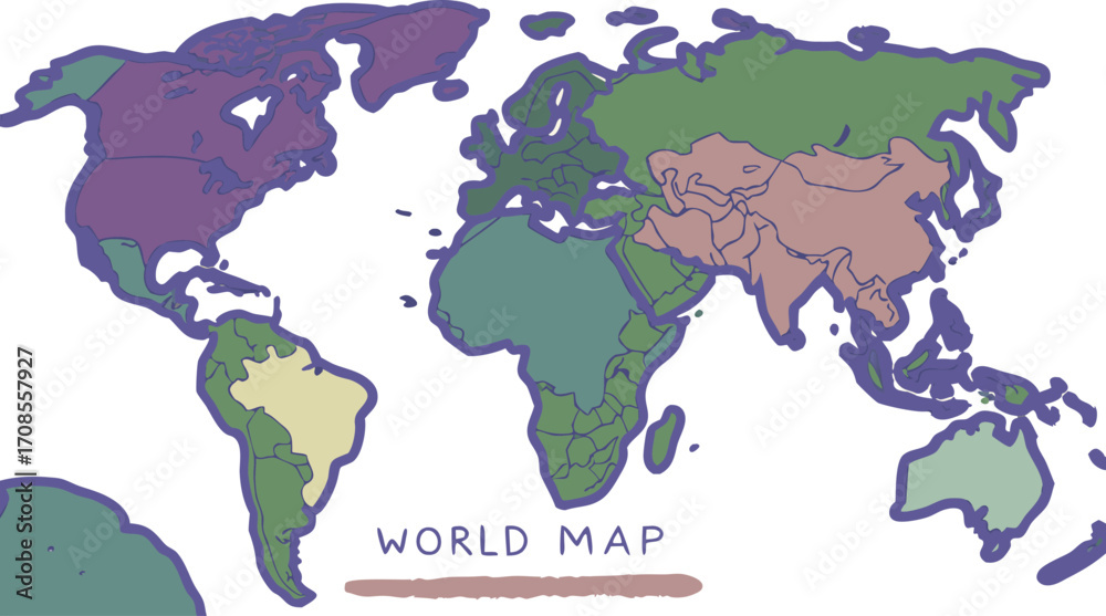 Colorful world map showing continents and countries Stock Vector ...