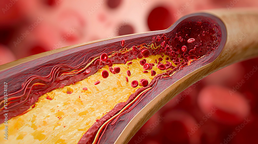 Medical 3D illustration showing cholesterol buildup and plaque deposits ...