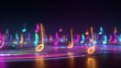 © Ammad - A vibrant symphony of neon music notes dancing in harmony creating a futuristic soundscape in sharp