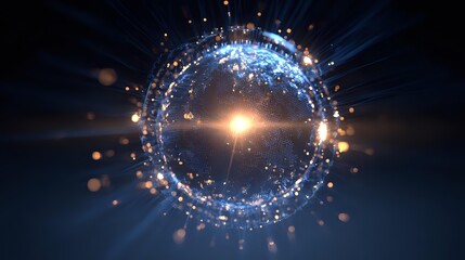 Wall Mural - Abstract glowing sphere of technology surrounded by radiant particles with text GITEX Global Dubai October 2025 glowing at core