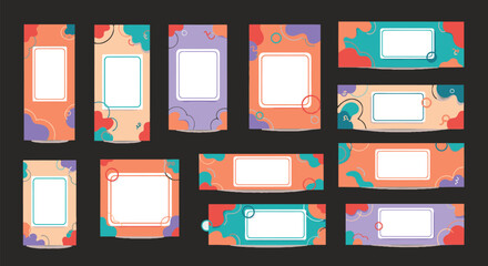 collection of abstract organic shapes and frames for social media stories and banners isolated on wh