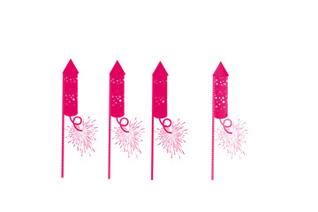 Vibrant pink firework rockets exploding for a festive celebration, perfect for party invitations