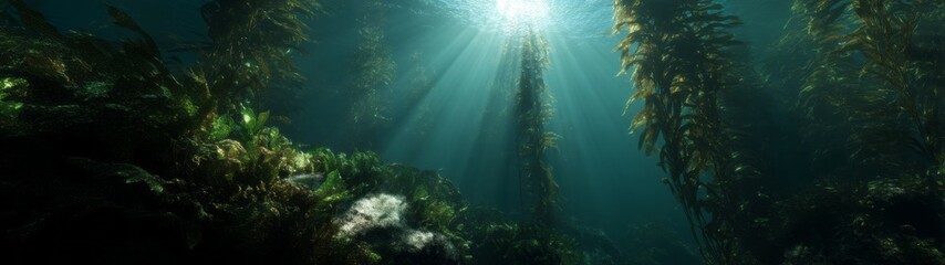  Underwater kelp forest exploration ocean depths hdri panoramic view sunray illuminated environment