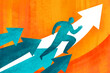 © Marusya Wrobel/Stocksy - Man running upwards on arrows representing progress and success
