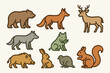 © Dima - A set of illustrations of various forest animals in a stylized, simplified design.
