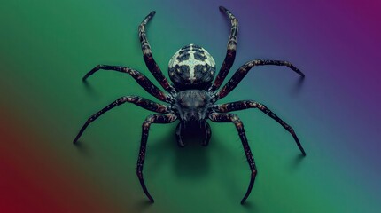 Detailed spider macro shot on vibrant gradient background