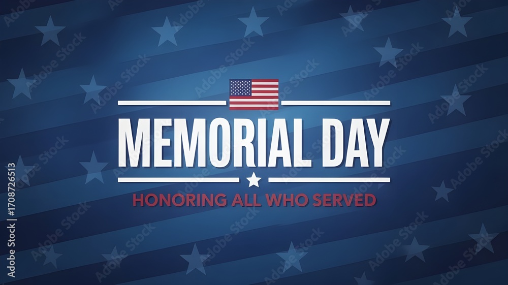 Memorial day text with american flag and stars on a blue background ...