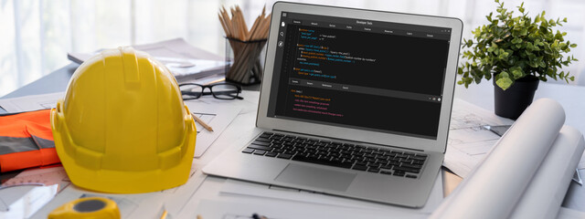 Software development programming on computer screen for brisk application and program coding