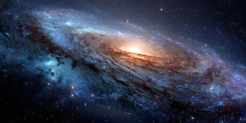 Wall Mural - beautiful galaxy spiral, light blue and dark brown, with space in the background, with many stars, c