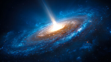 Wall Mural - A spiral galaxy, centered in the frame with a beam of light emanating from its core