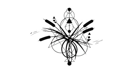 Abstract geometric composition with organic plant elements, symbolizing nature and structure