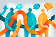 © Marusya Wrobel/Stocksy - People engage in conversation with arrows symbolizing exchange