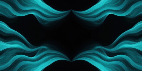 Teal Symmetry  Abstract Art   Symmetrical Teal   Cyan Gradient Waves on Black   Minimalist and Calming