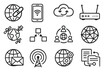 © Fortune228 - Communication and technology silhouette icon set. featuring network, smartphone, wifi, cloud, router, satellite, and email symbols