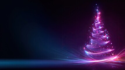 Wall Mural - Colorful Abstract Christmas Tree with Bright Lights and Stars