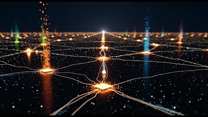 Abstract network connection with glowing nodes and data streams