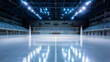 © Mcgui - Empty indoor sports arena with illuminated volleyball court and net under bright ceiling lights