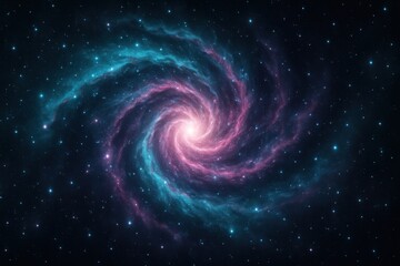 Wall Mural - Teal and magenta spiral nebula with luminous dust clouds and sparkling starfield deep space abstract wallpaper high resolution fantasy sky