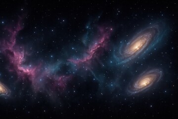 Wall Mural - Epic deep space panorama with luminous nebulae spiral galaxies and starlit dust lanes revealing the beauty of cosmic exploration