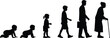 © Joyaber's World - Human life stages silhouette, aging progression, childhood to elderly, growth concept, timeline of life, evolution, development, age transition, profile view
