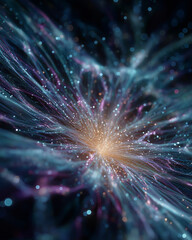 Wall Mural - Cosmic Convergence: An abstract artwork depicts a celestial event, with vibrant hues of blue, pink, and gold swirling to a central point, evoking the grandeur of the cosmos. 