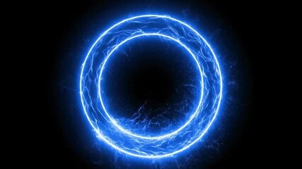 Wall Mural - A seamlessly looping video of a blue electric current energy ring pulsing with subtle sparks against a dark background event, abstract, effect