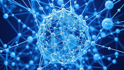 Futuristic interconnected sphere structure in blue and white, symbolizing innovation.