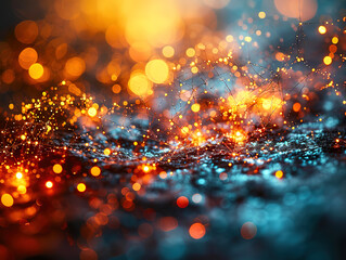 Wall Mural - Lavish Abstract yellow orange energy waves from futuristic hi-tech particles