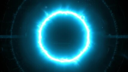 Wall Mural - A seamlessly looping video depicts an electric cyan circular flare pulsating rhythmically, generating a high-tech abstract energy pulse dreamy, energy, shine