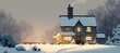© Being Artistic - Charming stone cottage nestled in a snowy landscape, lights glowing warmly from the windows, creating a cozy winter scene