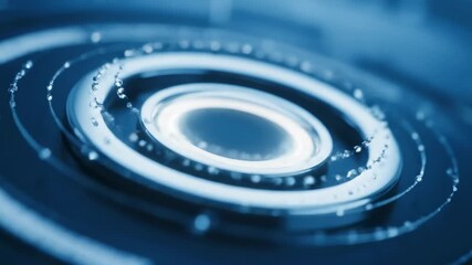 Wall Mural - A seamlessly looping video features a sleek silver circular flare with metallic glints orbiting its core, depicting a sophisticated abstract technological interface motion graphics, aura, background