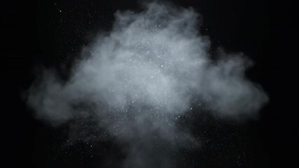 Wall Mural - A shimmering silver glowing dust cloud gently pulsates and expands across a dark background in a seamlessly looping abstract animation loop, futuristic, soft