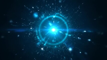 Wall Mural - A seamlessly looping video presents an energetic teal circular flare with small light bursts radiating outwards, symbolizing abstract innovation and progress dreamy, technology, digital