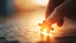 © Benjamin - Hand placing the final puzzle piece into a board representing solution and completion, symbolizing execution achievement and successful delivery.