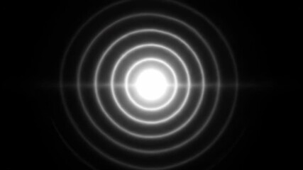 Wall Mural - A seamlessly looping video showcases a minimalist black and white circular flare with concentric rings slowly rippling, forming an elegant abstract design optic, brilliance, science