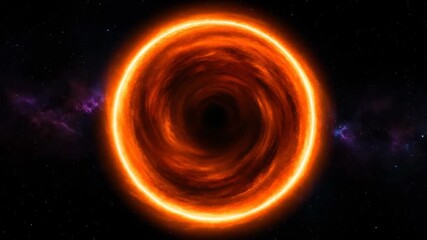 Wall Mural - A seamlessly looping video showcases a fiery orange circular flare swirling into a deep vortex, generating an intense abstract cosmic portal seamlessly looping video, digital, energy